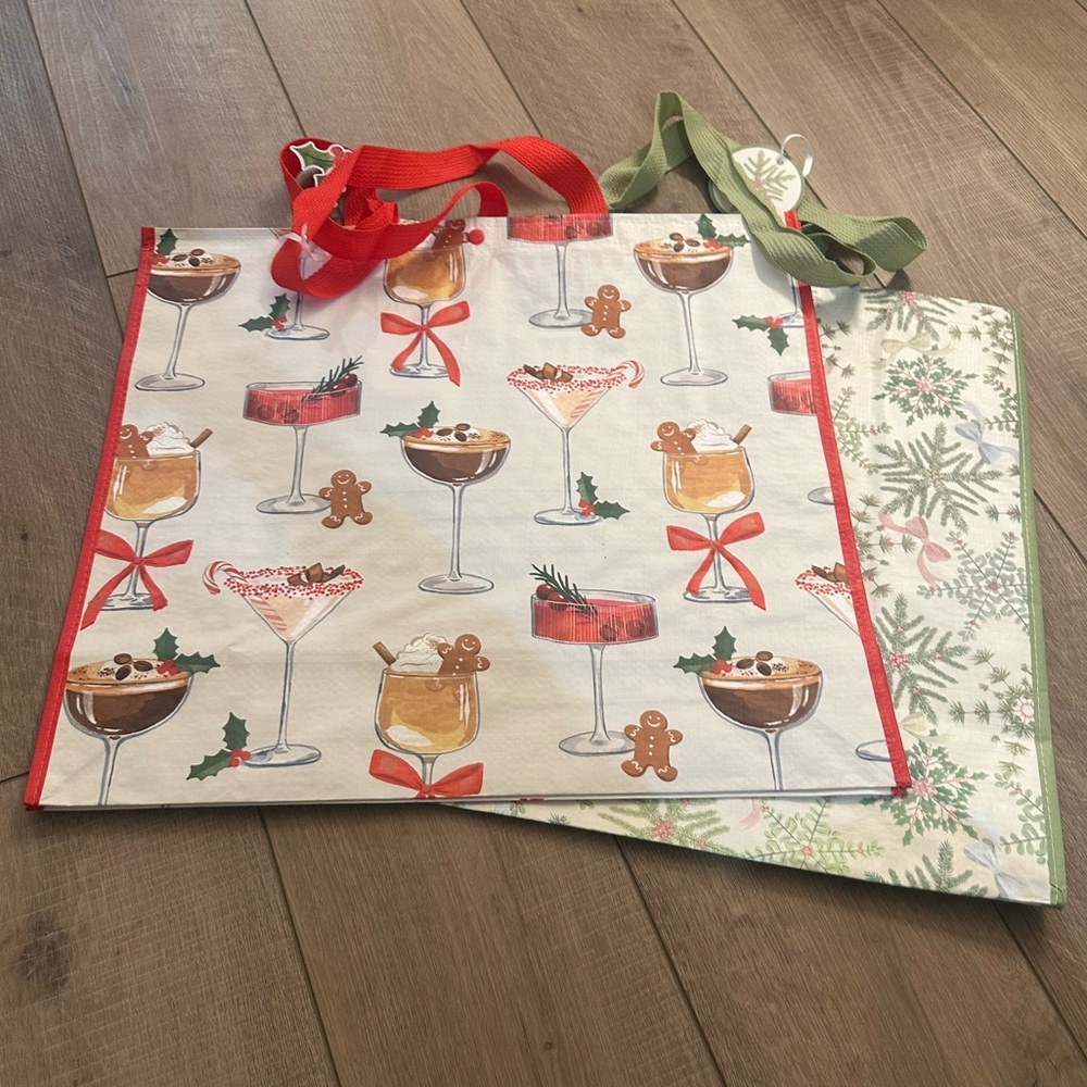 Homegoods TJMaxx Marshalls Christmas Cocktails & Snowflake Bow Tote Bags NWT